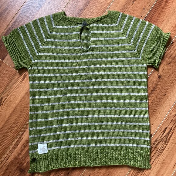 Tee Green & Grey Stripes Hand knit Small - Picture 7 of 10